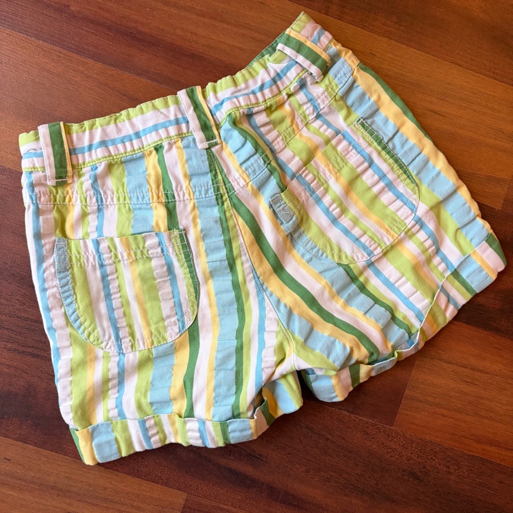 Gymboree Girls Multi Color Striped Shorts Flower Button Green Blue Yellow Size 7 - Picture 6 of 6